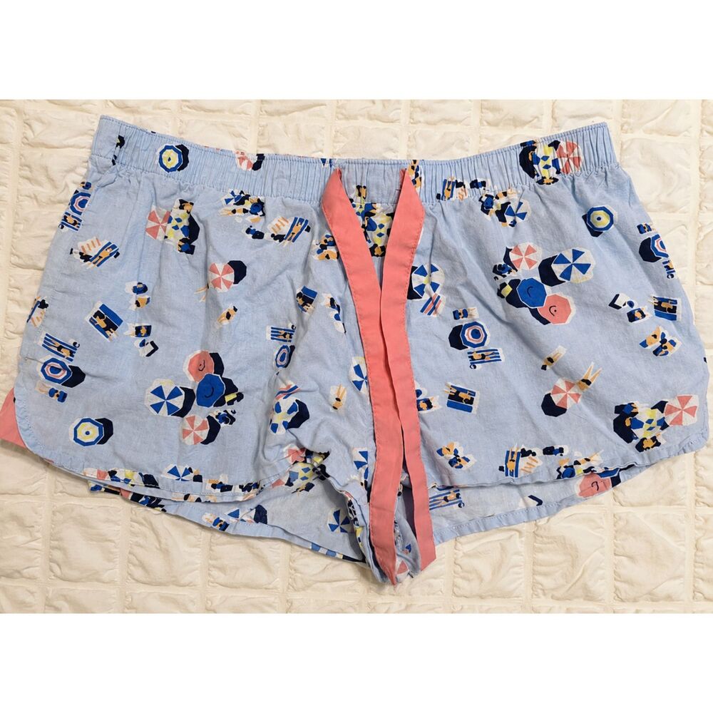 Cuddl Duds Light Blue Beach Summer Lounge Pajama Shorts Coral Drawstring S